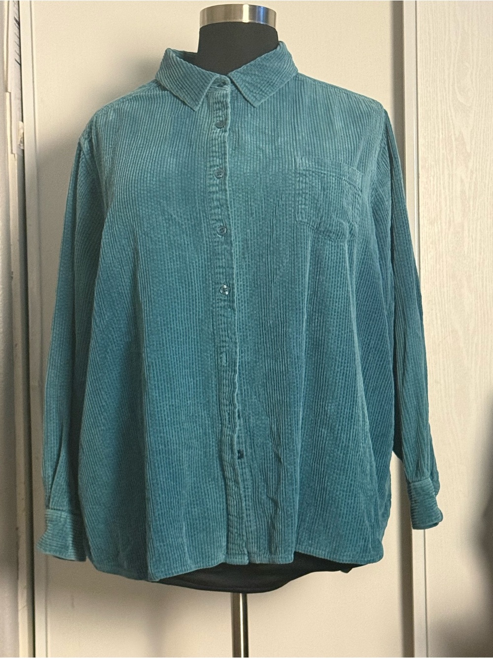 VTG Main Street Blue women’s Teal Corduroy Button-Up Shirt - Casual SZ 3XL preLV